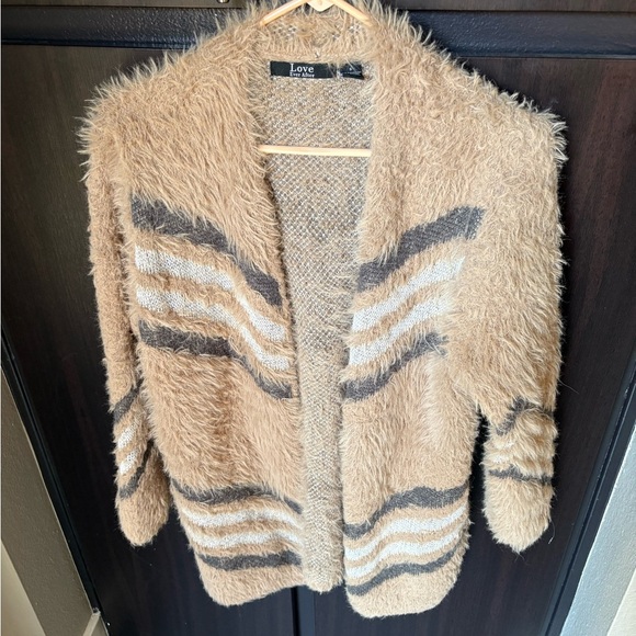 Love Sweaters - Love Women's Cozy Tan and Gray Striped Cardigan